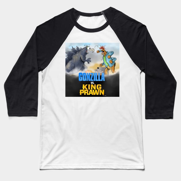 Gonzilla vs. King Prawn Baseball T-Shirt by Durkinworks